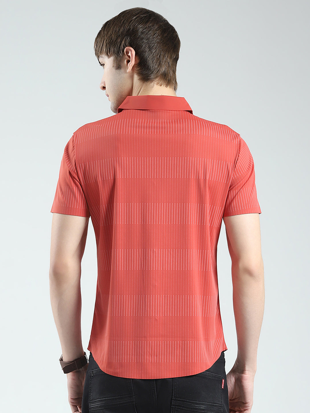 Men Rust Printed Collar Half Sleeve Shirt