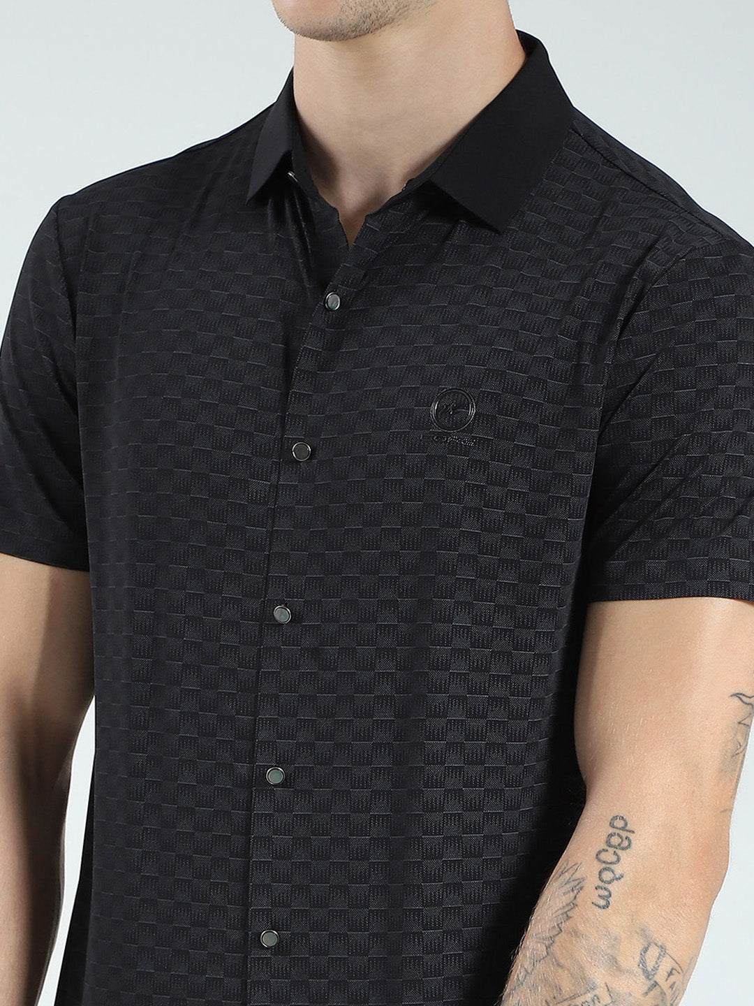 Men Black Printed Collar Half Sleeve Shirt