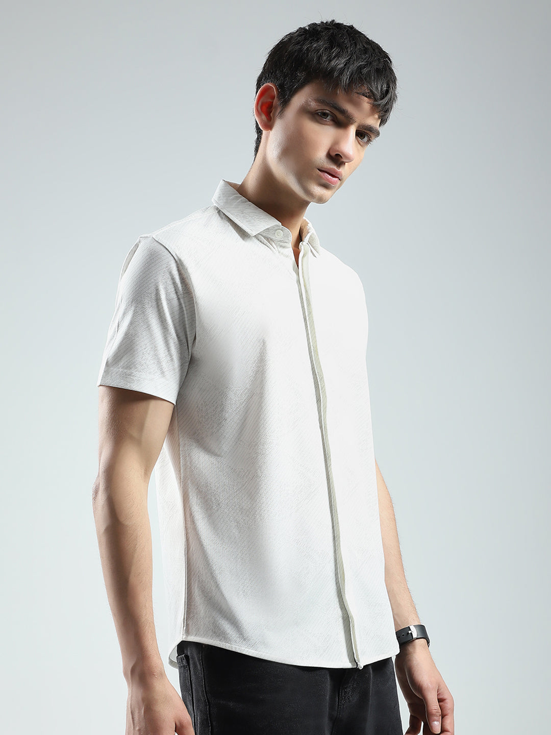 Men White Printed Collar Half Sleeve Shirt