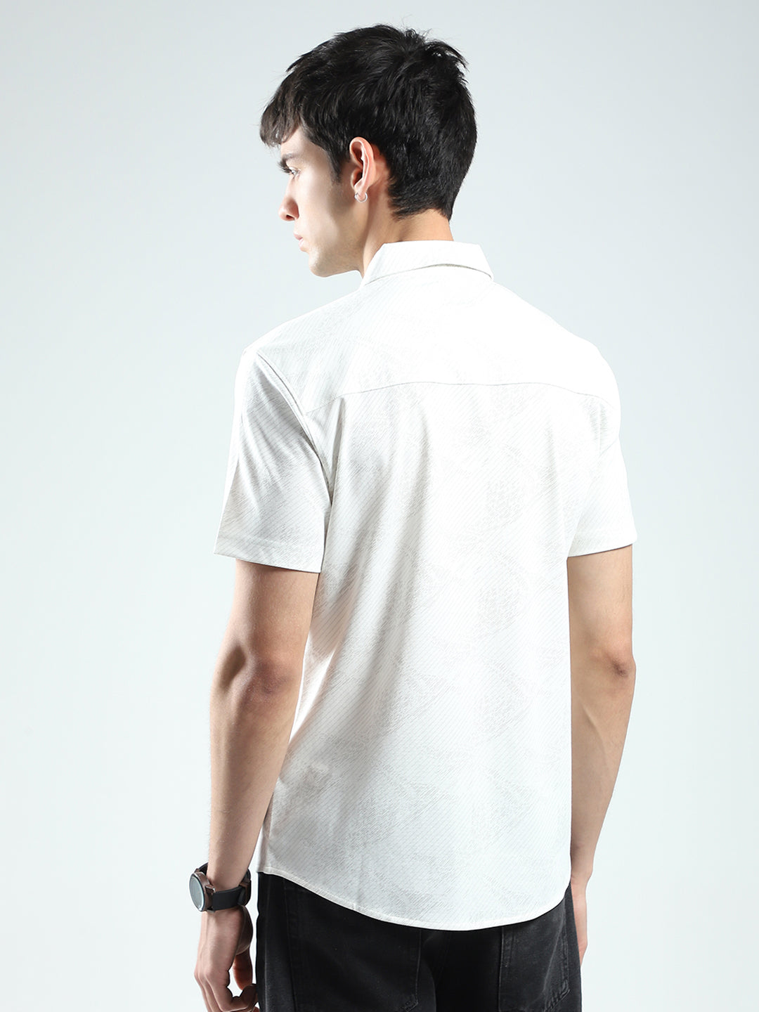 Men White Printed Collar Half Sleeve Shirt