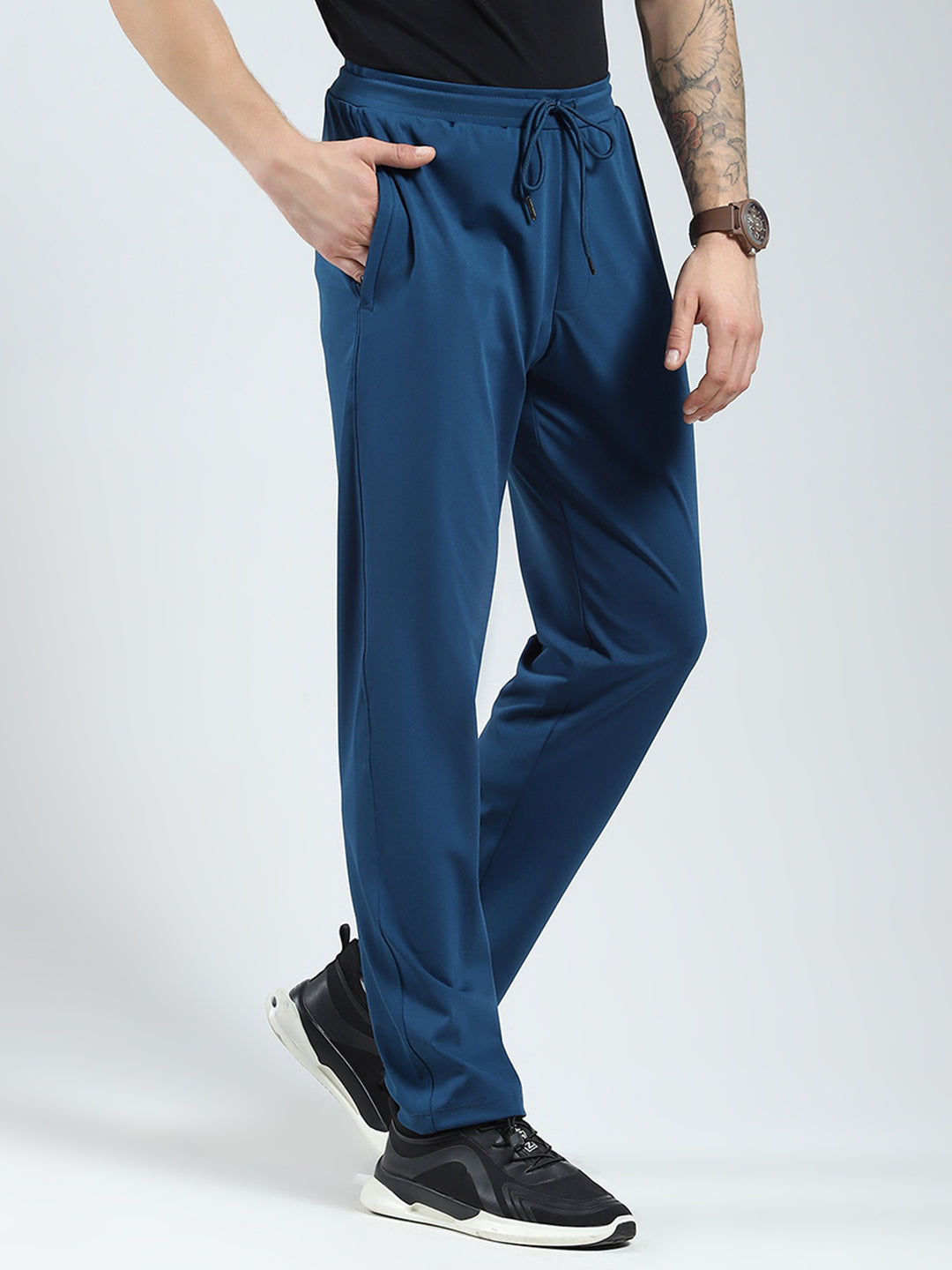 Men Blue Solid Regular Fit Lower