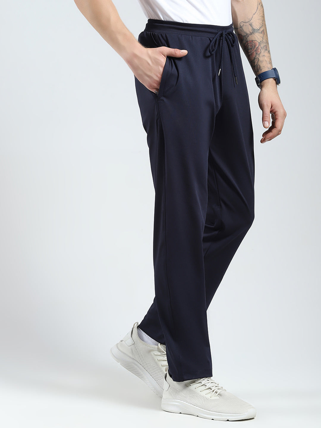 Men Navy Blue Solid Regular Fit Lower