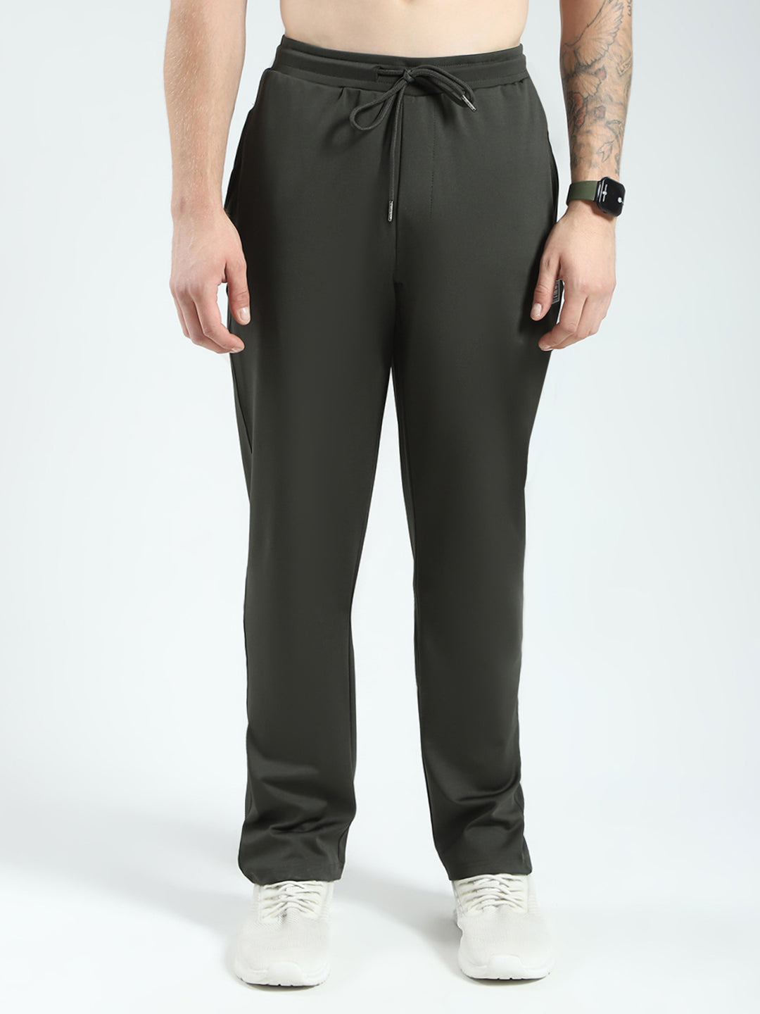 Men Olive Solid Regular Fit Lower