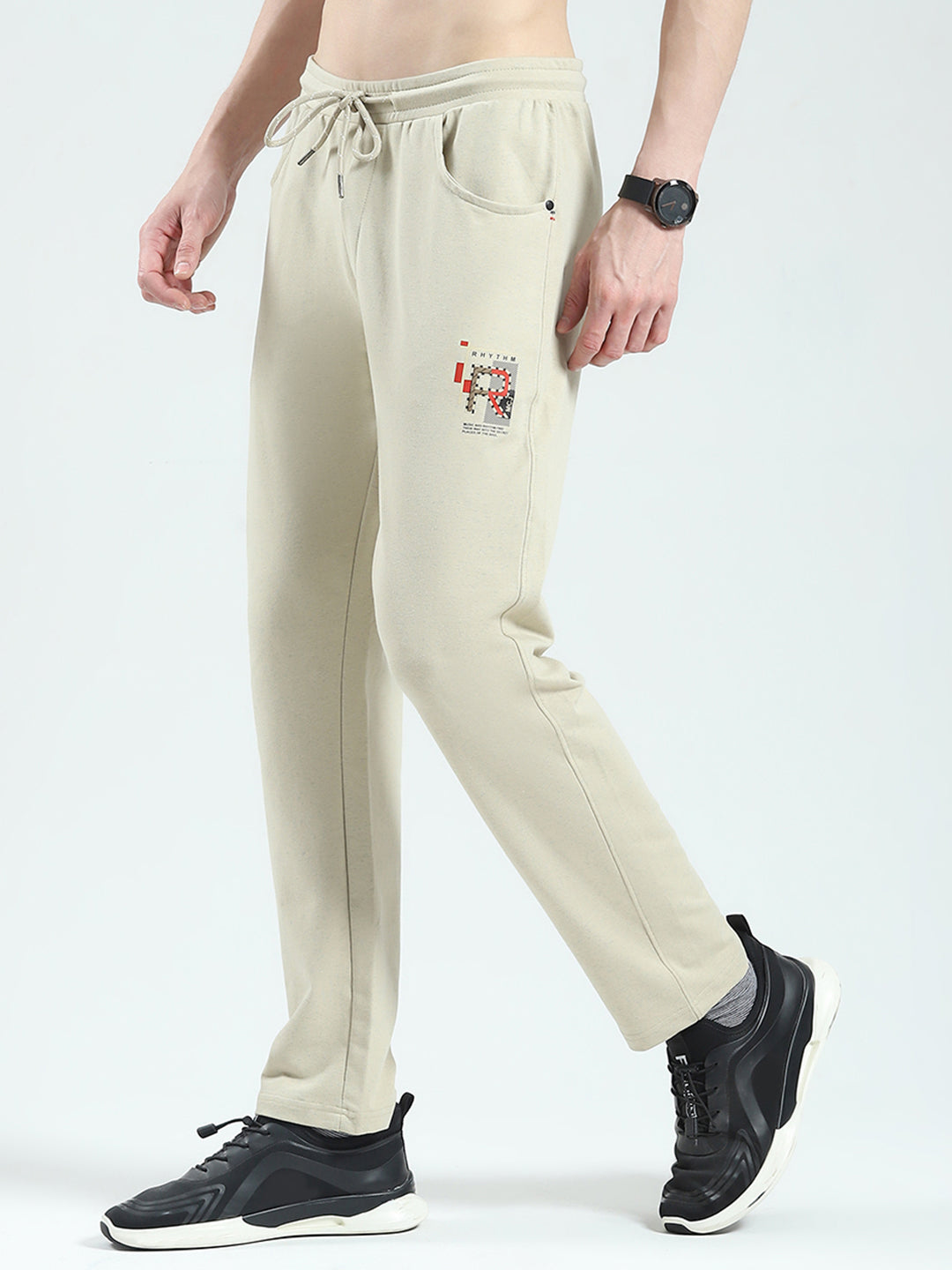 Men Beige Solid Regular Fit Lower