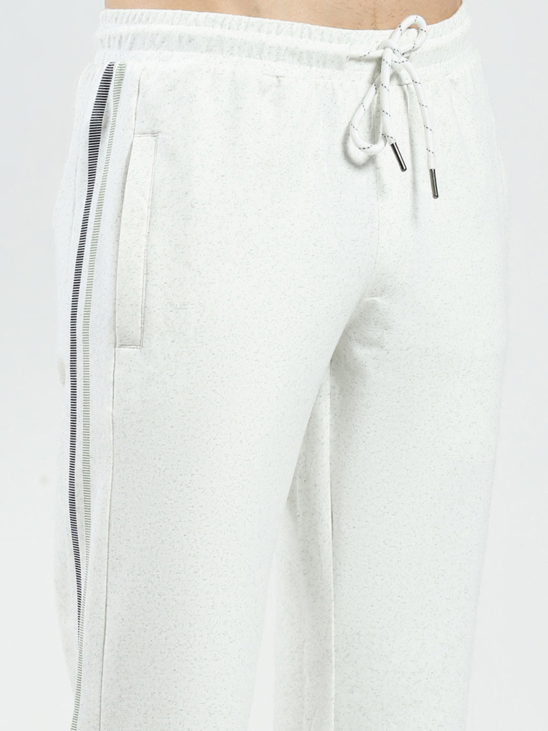 Men Off White & Green Solid Regular Fit Lower