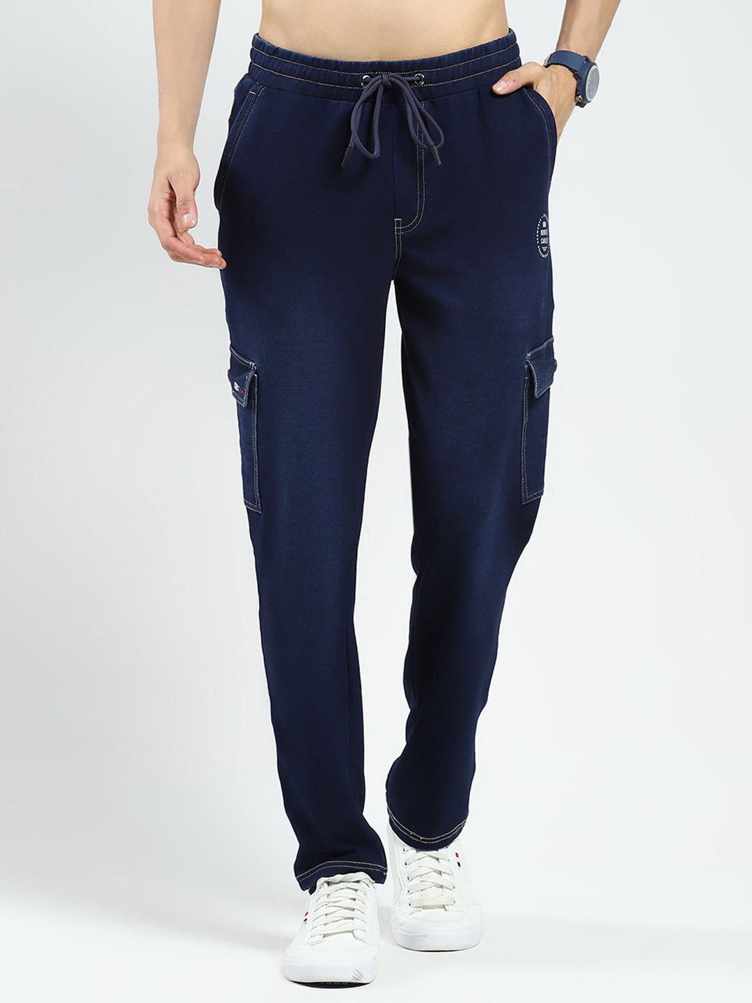 Men Blue Solid Regular Fit Lower