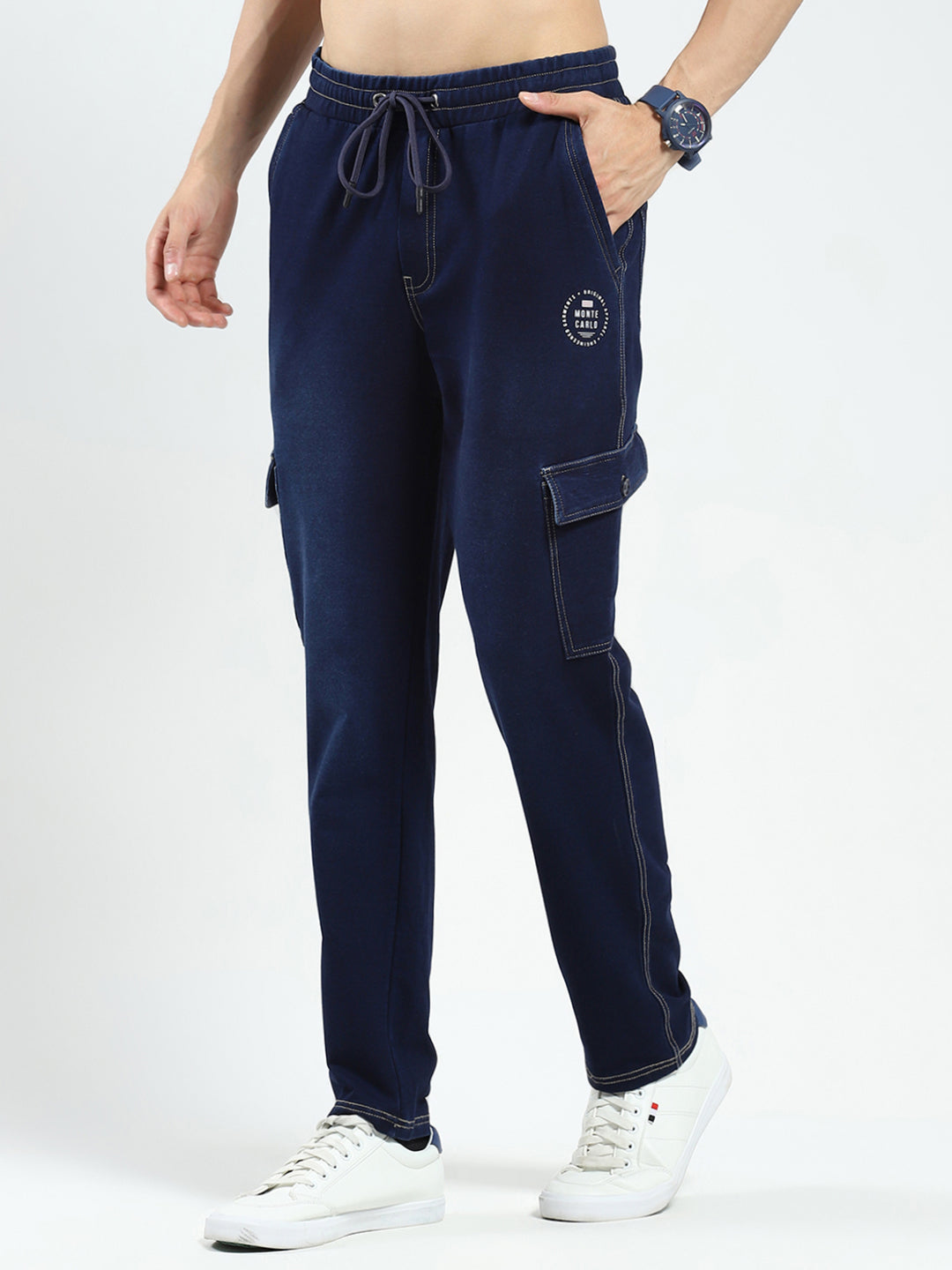 Men Blue Solid Regular Fit Lower