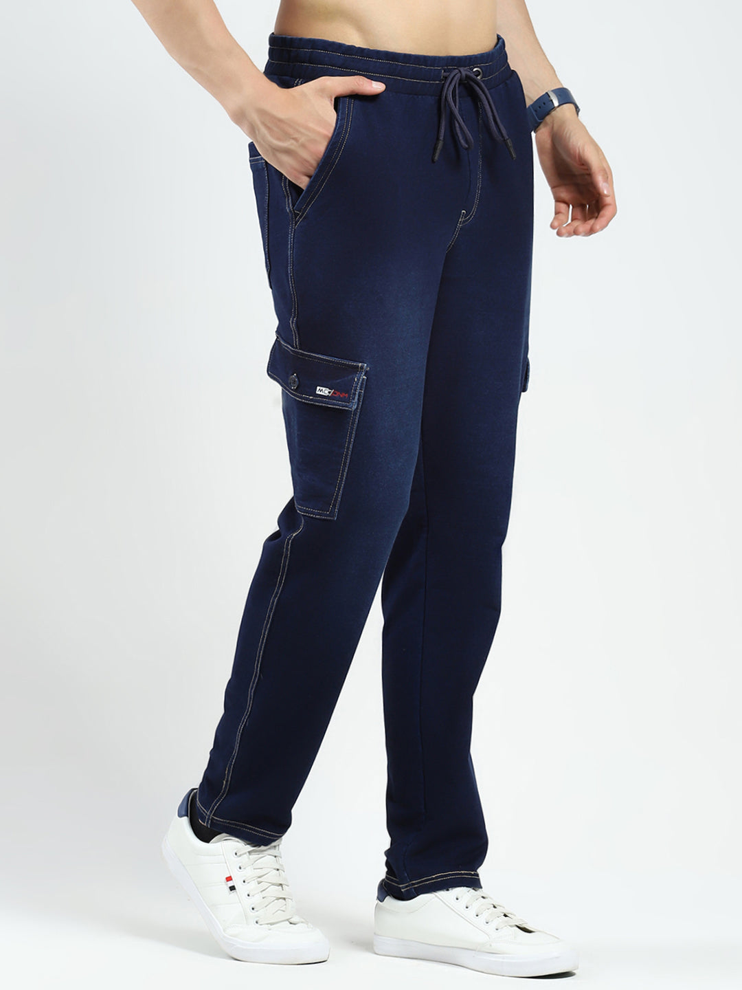 Men Blue Solid Regular Fit Lower