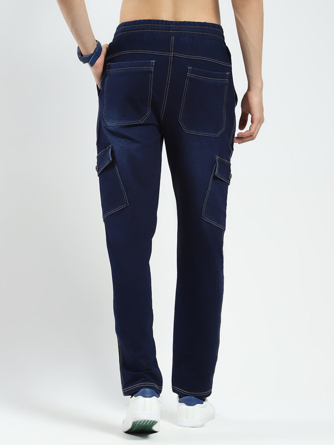 Men Blue Solid Regular Fit Lower