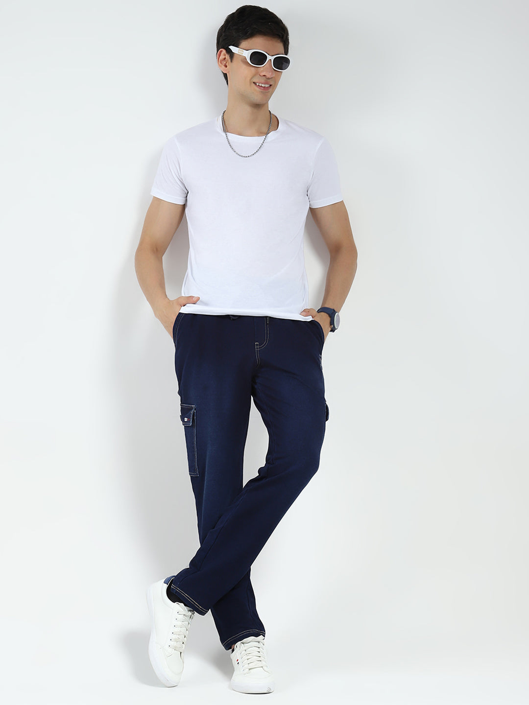 Men Blue Solid Regular Fit Lower