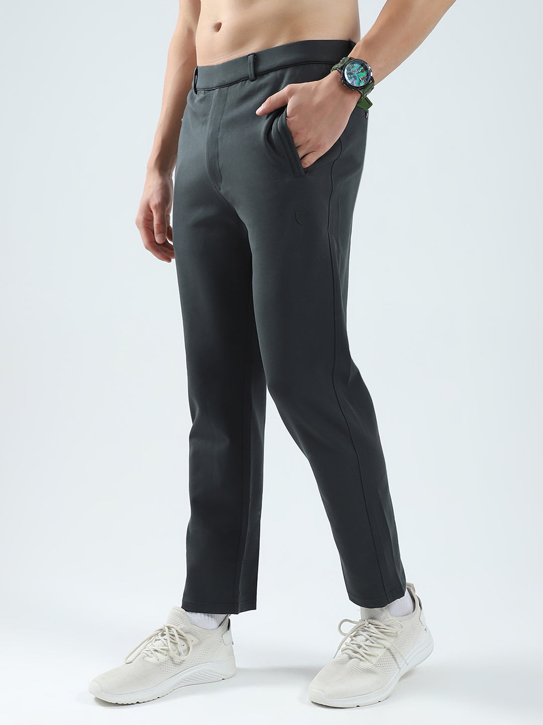 Men Grey Solid Regular Fit Lower