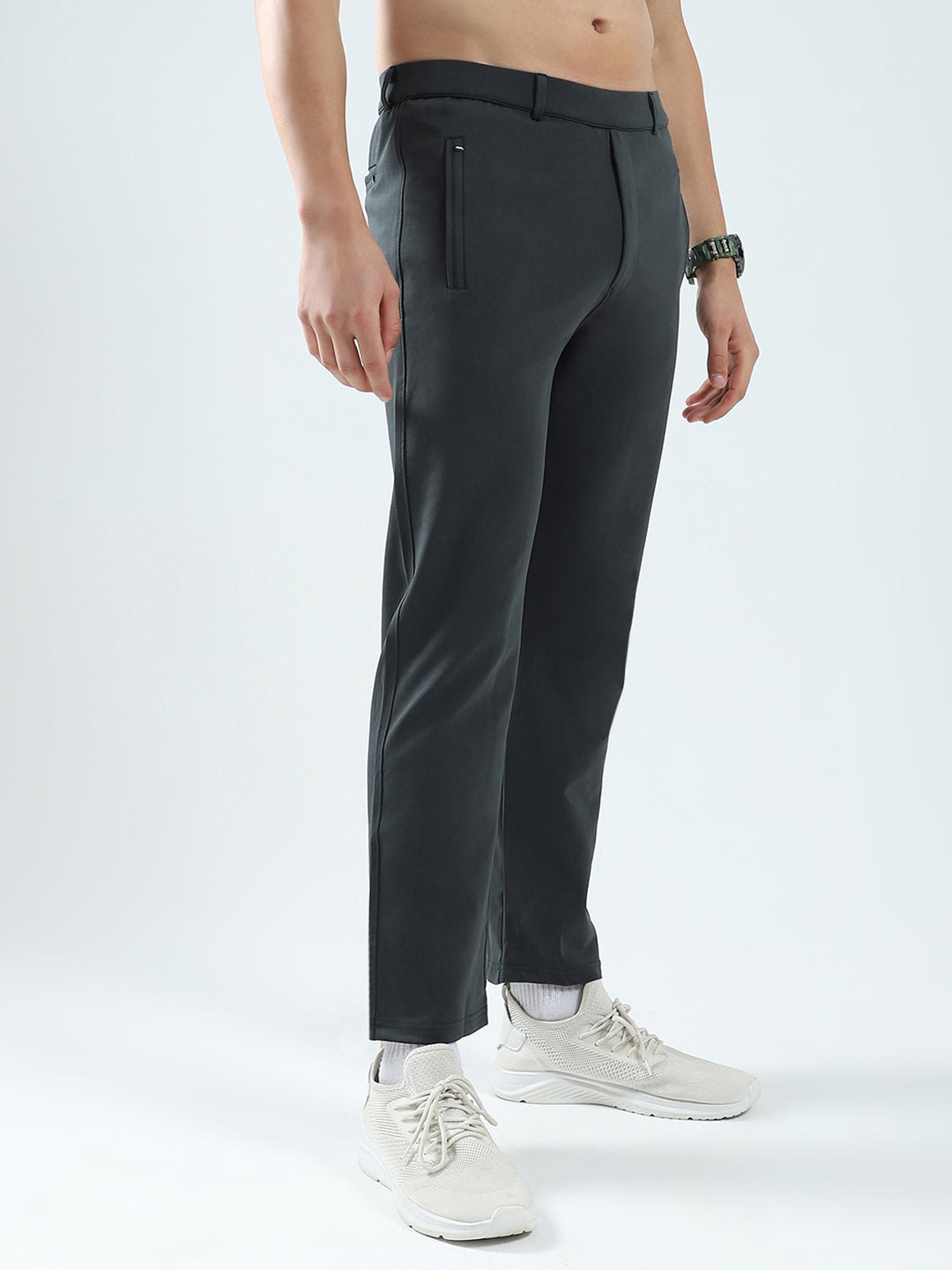 Men Grey Solid Regular Fit Lower