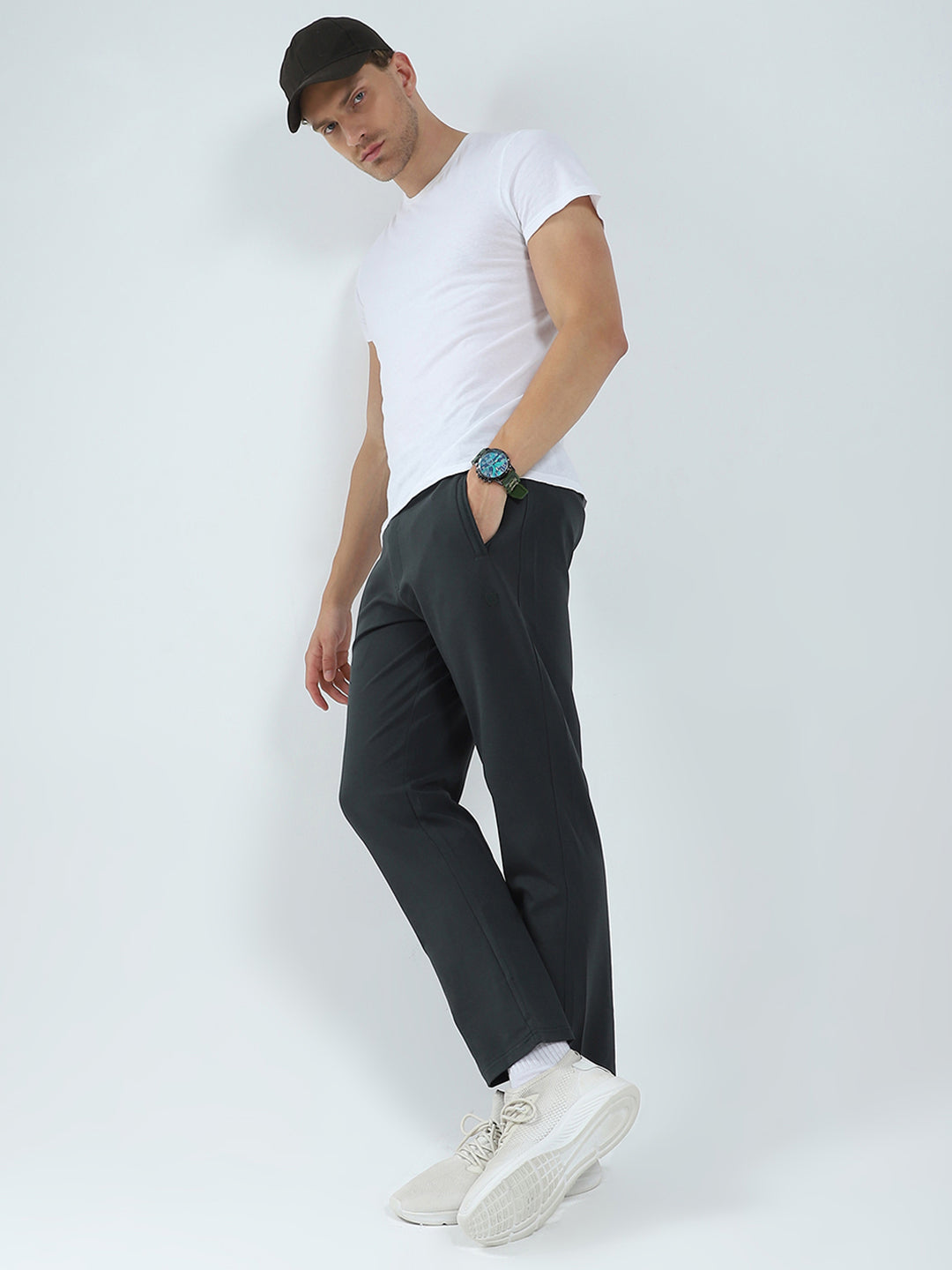 Men Grey Solid Regular Fit Lower