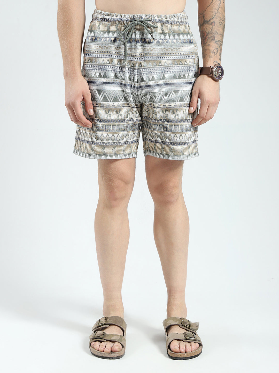 Men Green Printed Collar Half Sleeve Bermuda Set