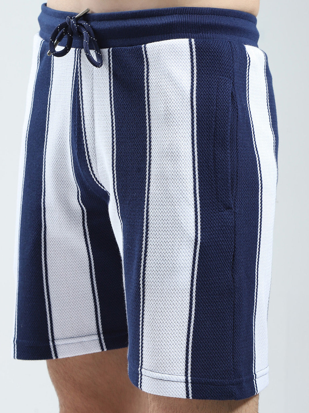 Men Navy Blue Self Design Collar Half Sleeve Bermuda Set