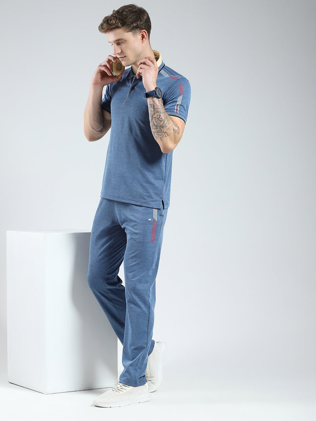 Men Blue Solid Collar Half Sleeve Lower Set