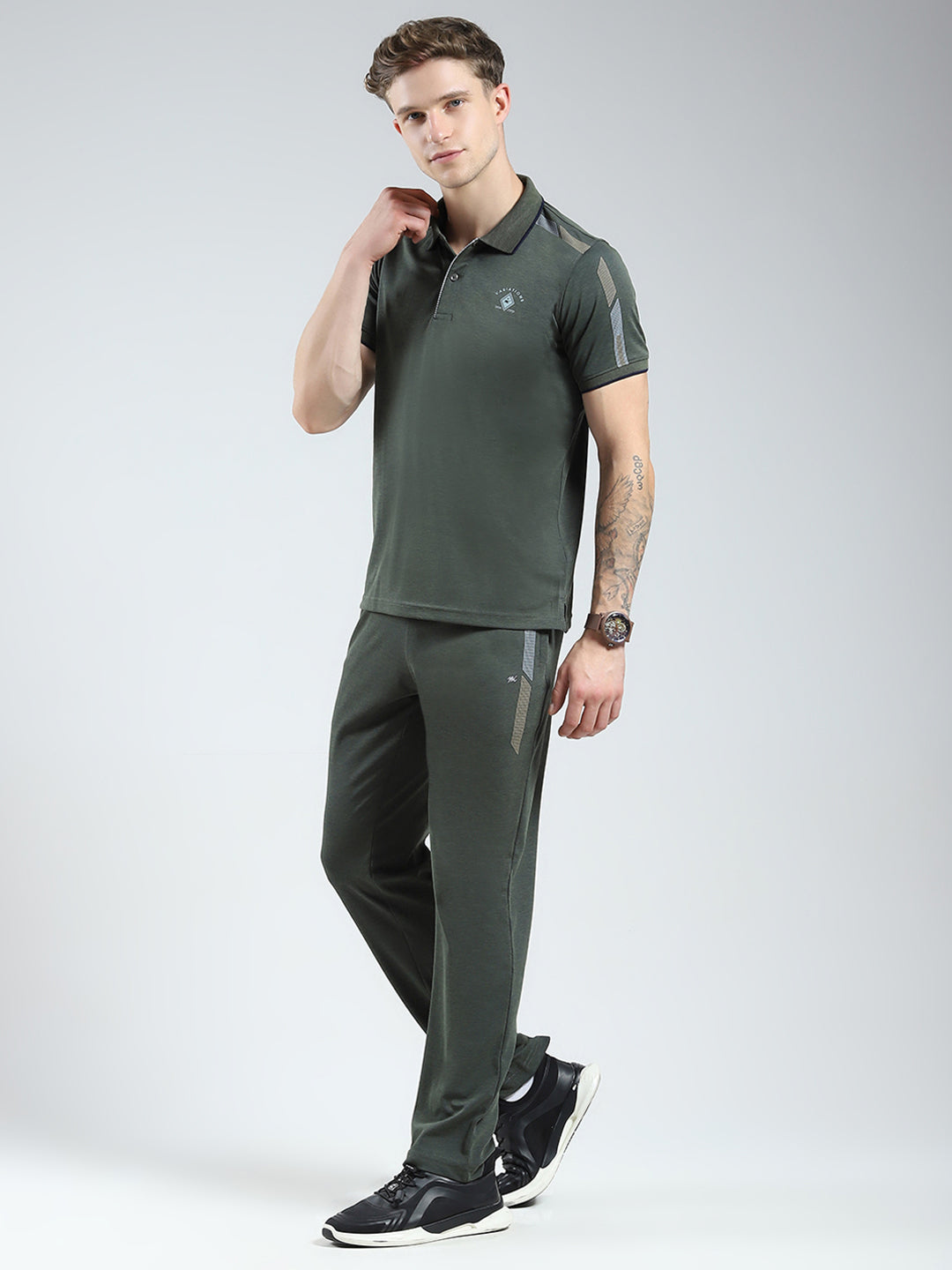 Men Green Solid Collar Half Sleeve Lower Set