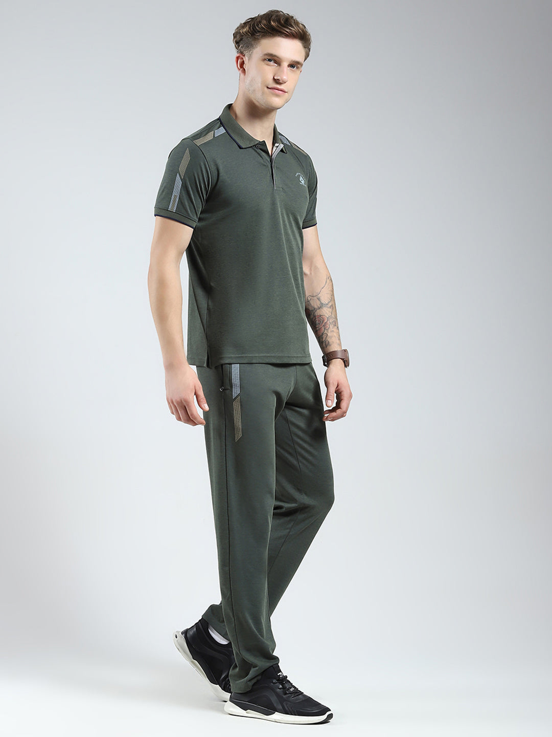 Men Green Solid Collar Half Sleeve Lower Set