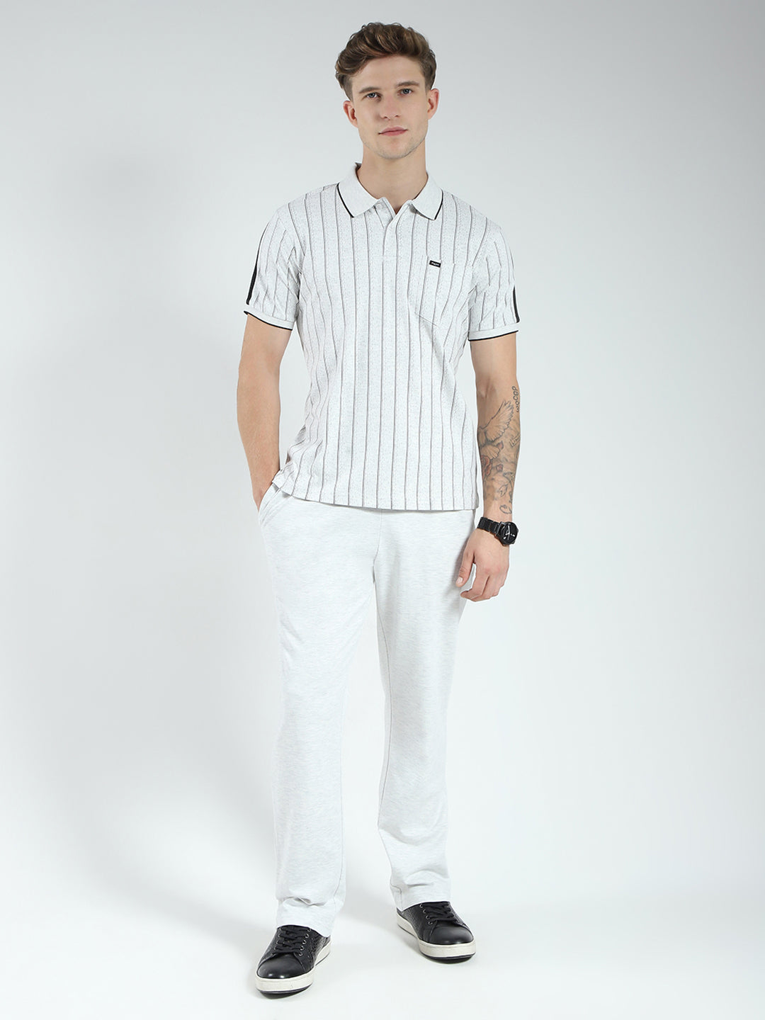 Men Off White Solid Collar Half Sleeve Lower Set