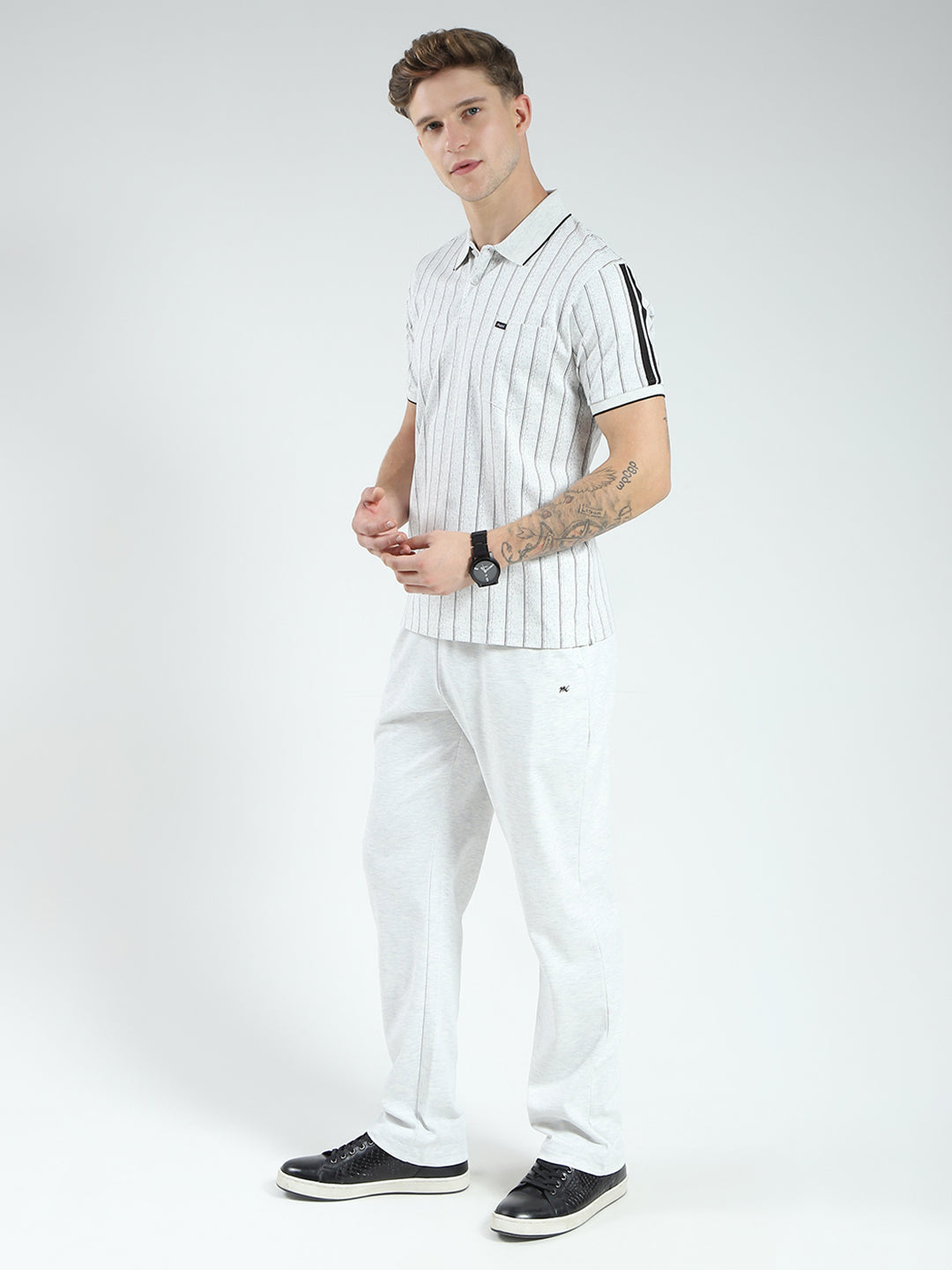 Men Off White Solid Collar Half Sleeve Lower Set