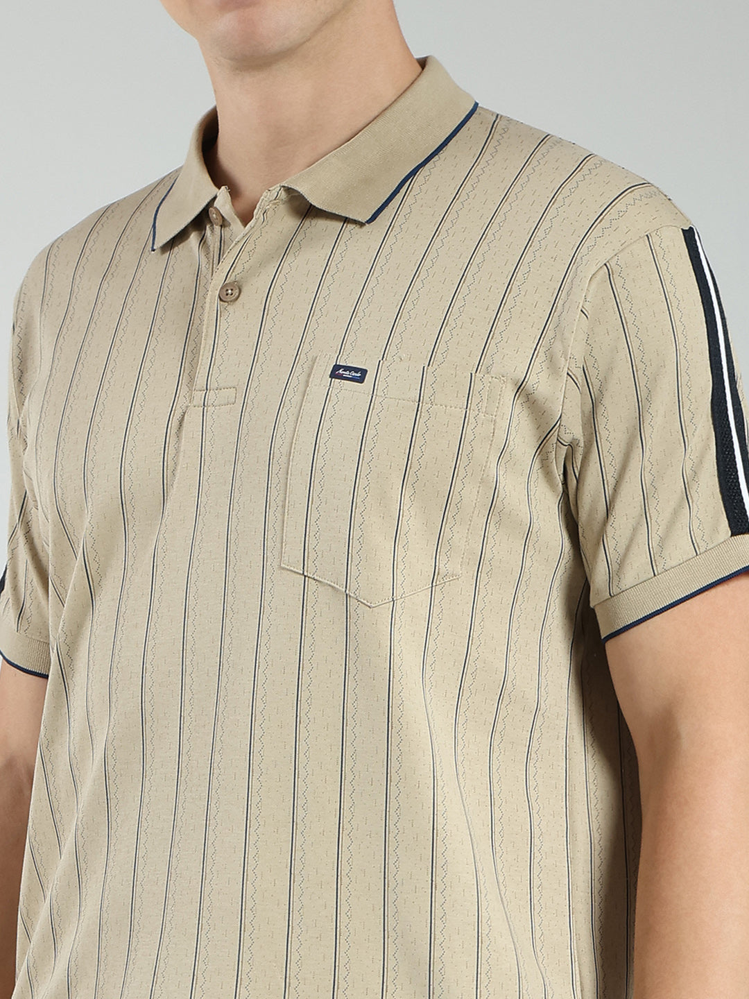 Men Brown Stripe Collar Half Sleeve Lower Set