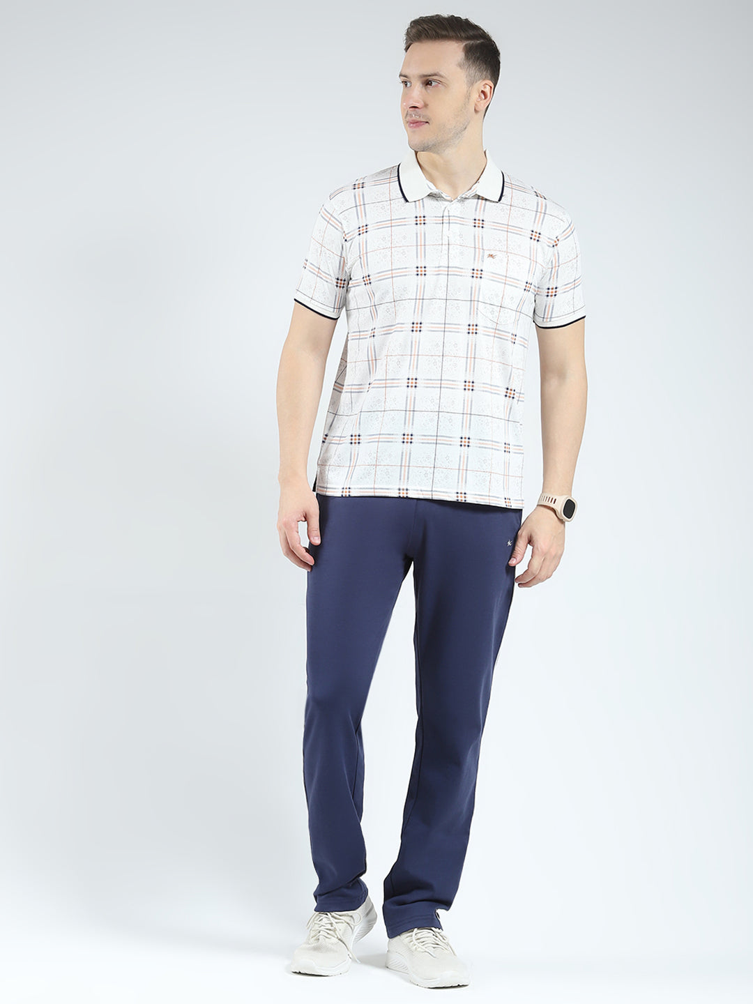 Men White Printed Collar Half Sleeve Lower Set