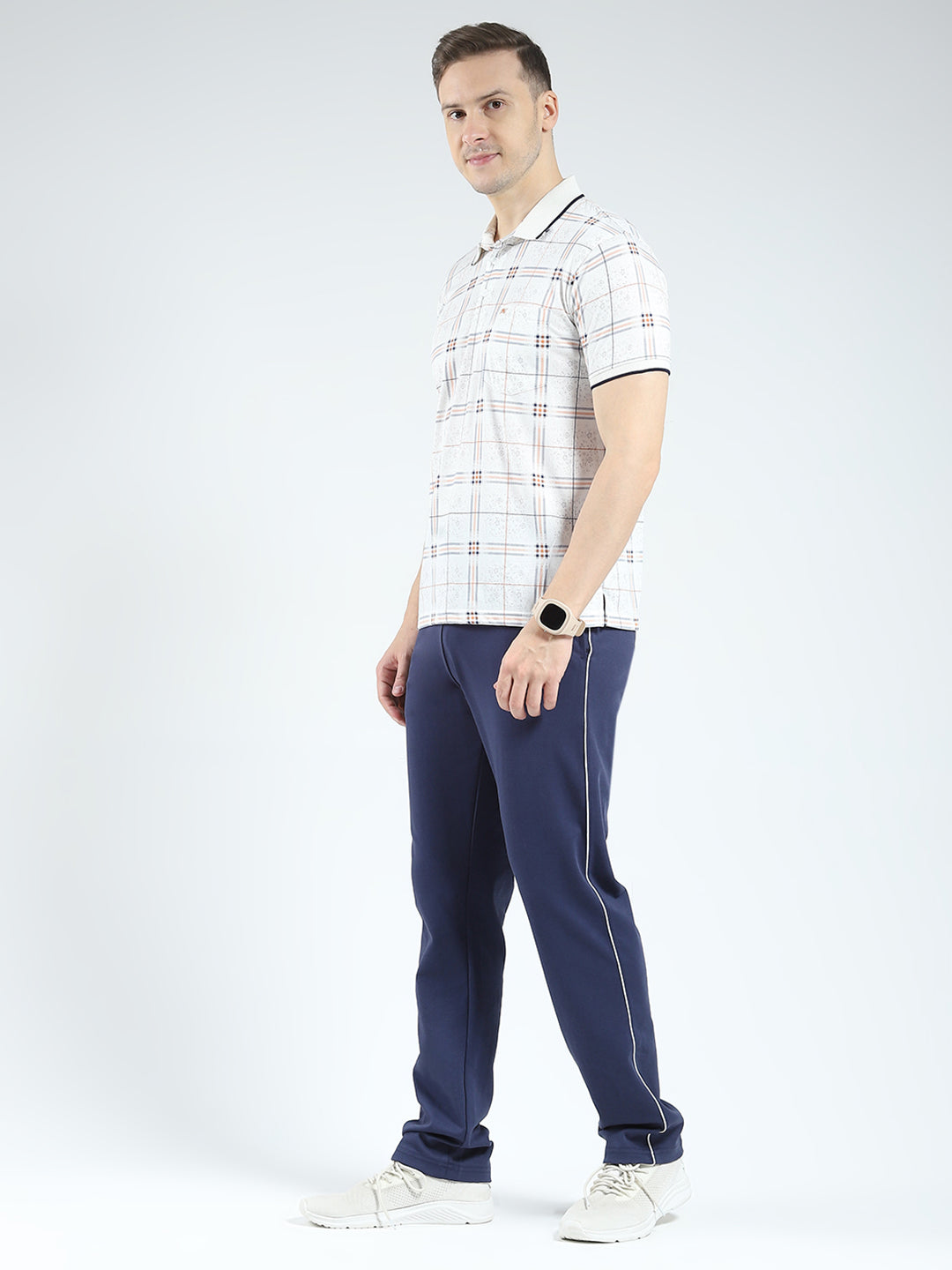 Men White Printed Collar Half Sleeve Lower Set