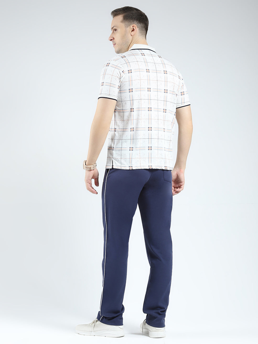 Men White Printed Collar Half Sleeve Lower Set