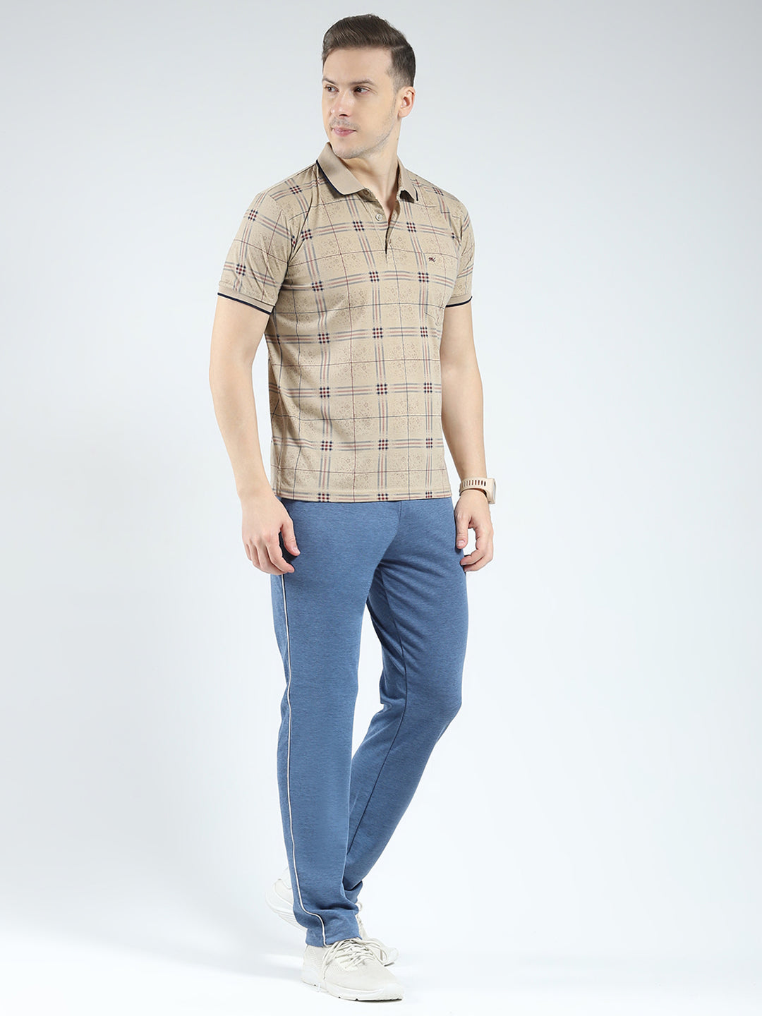 Men Brown Printed Collar Half Sleeve Lower Set