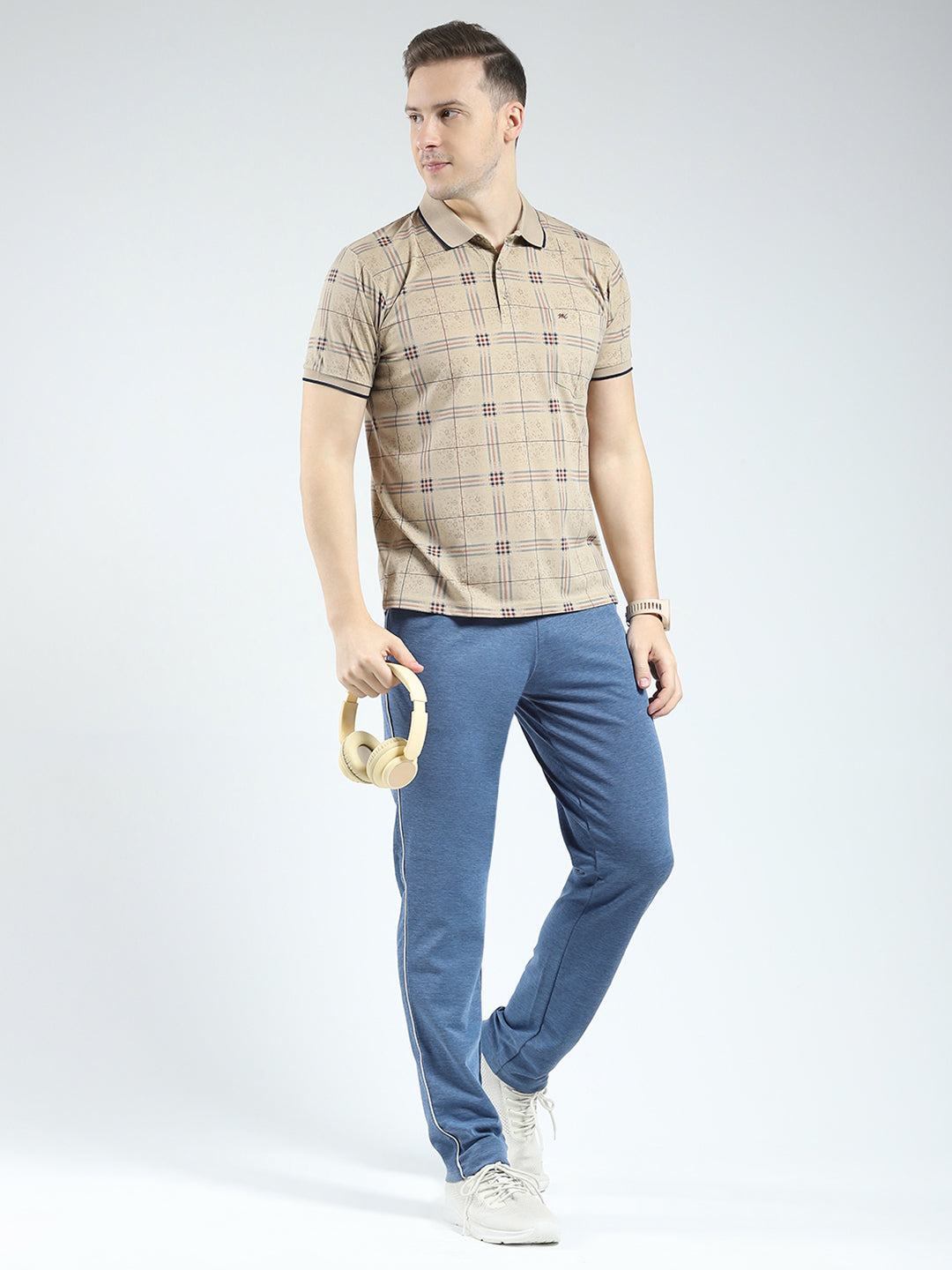 Men Brown Printed Collar Half Sleeve Lower Set