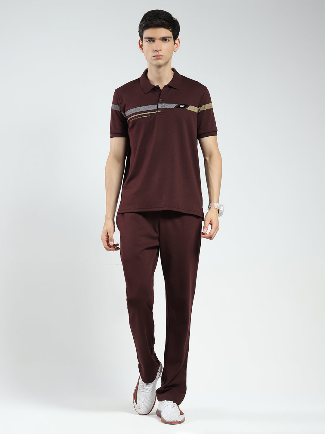 Men Maroon Printed Collar Half Sleeve Lower Set