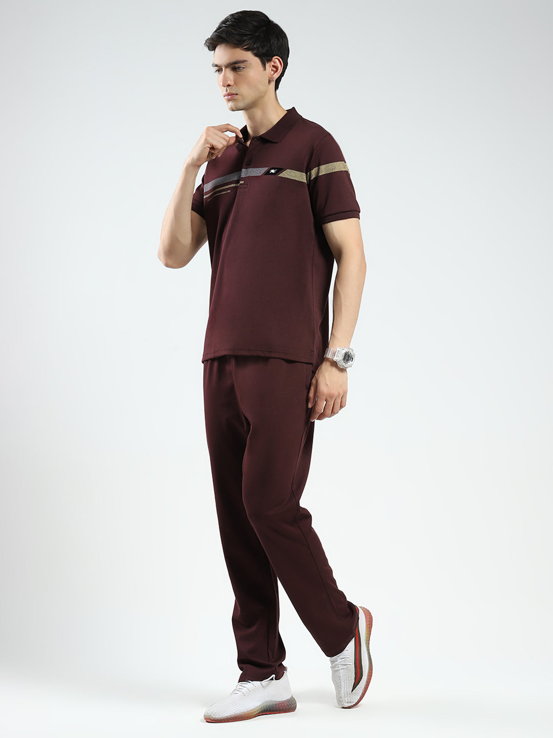 Men Maroon Printed Collar Half Sleeve Lower Set