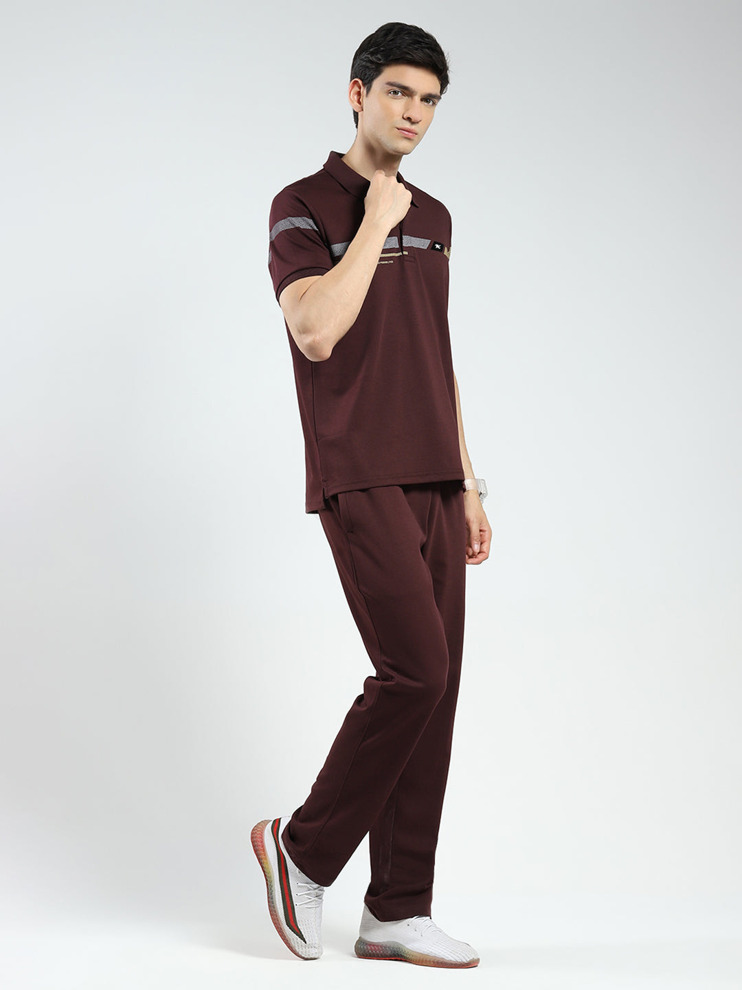 Men Maroon Printed Collar Half Sleeve Lower Set