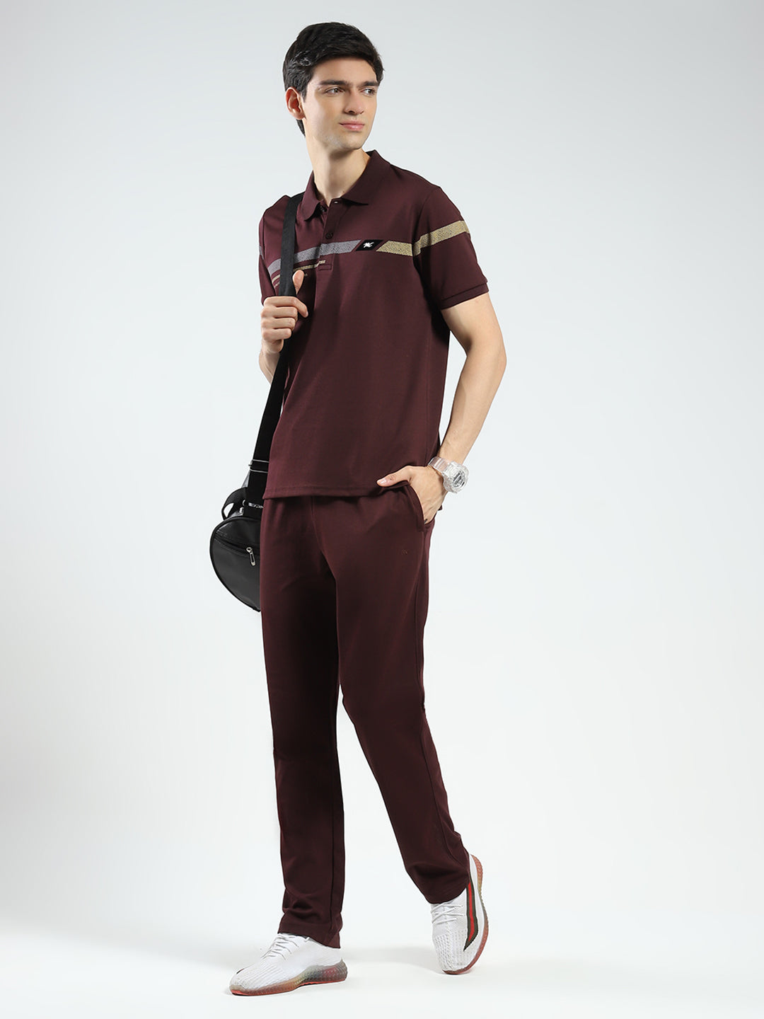 Men Maroon Printed Collar Half Sleeve Lower Set