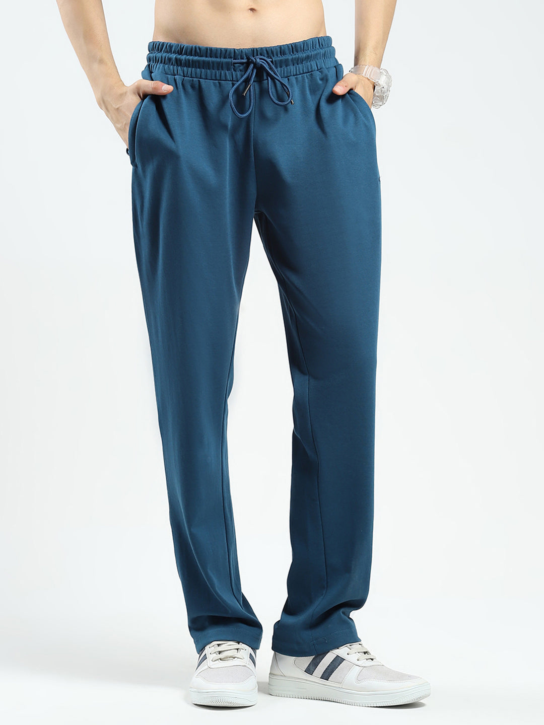 Men Teal Blue Printed Collar Half Sleeve Lower Set