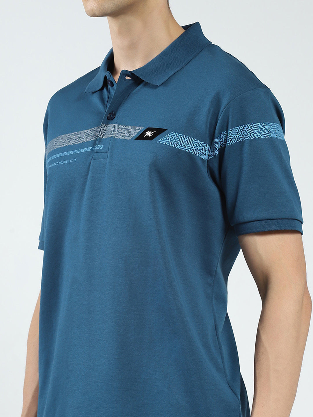 Men Teal Blue Printed Collar Half Sleeve Lower Set