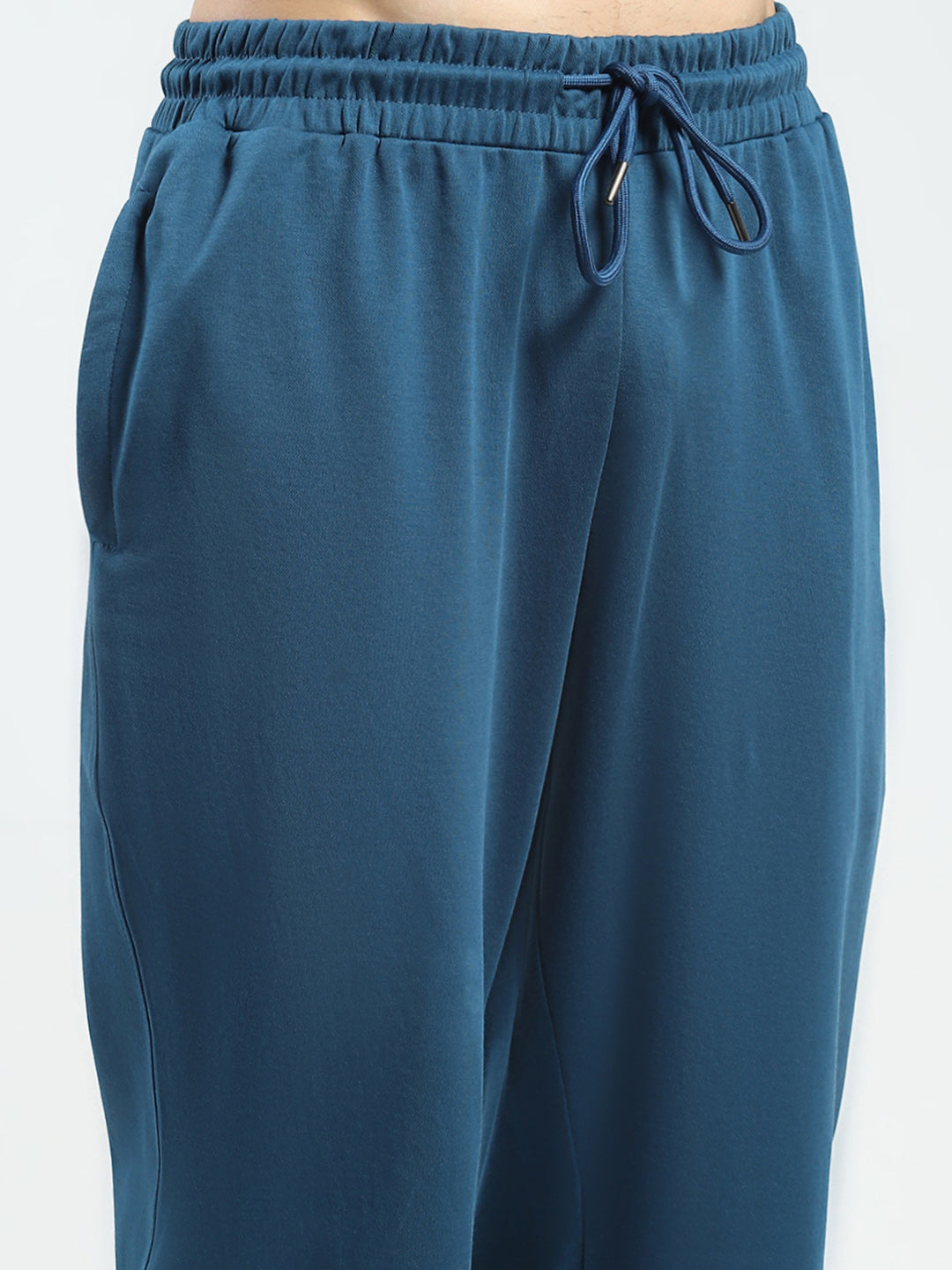 Men Teal Blue Printed Collar Half Sleeve Lower Set