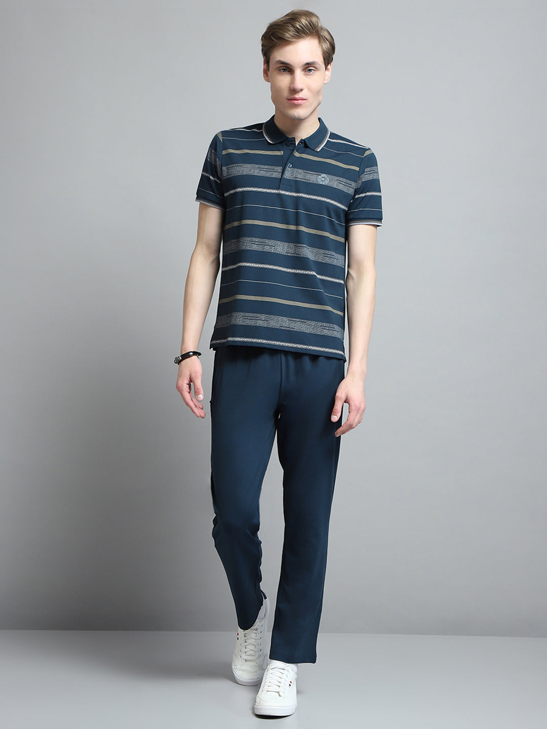 Men Blue Printed Collar Half Sleeve Lower Set