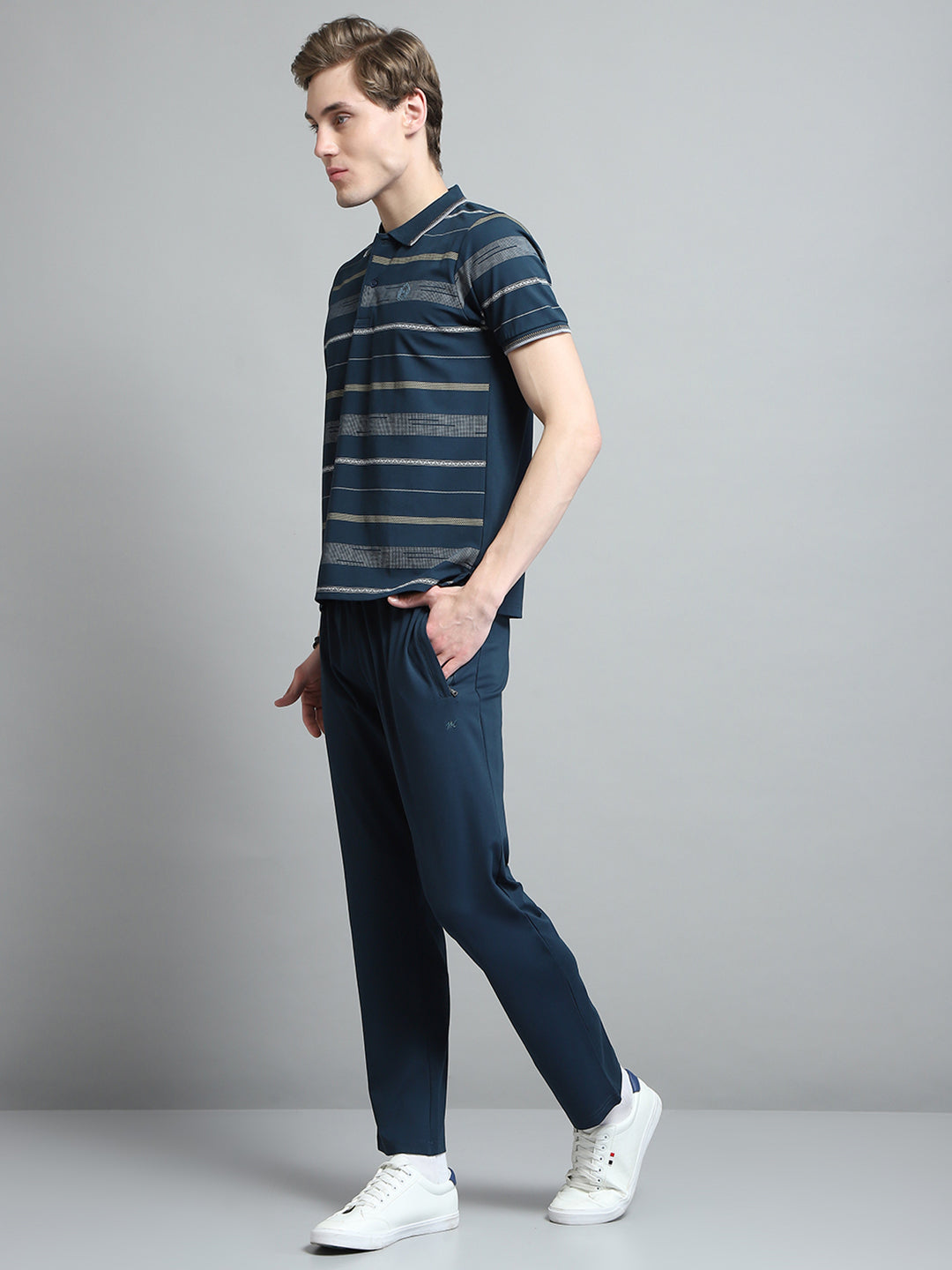 Men Blue Printed Collar Half Sleeve Lower Set