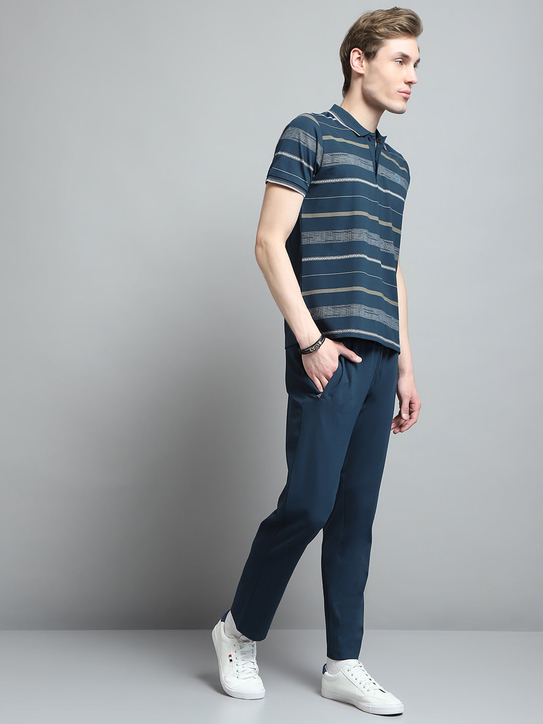 Men Blue Printed Collar Half Sleeve Lower Set