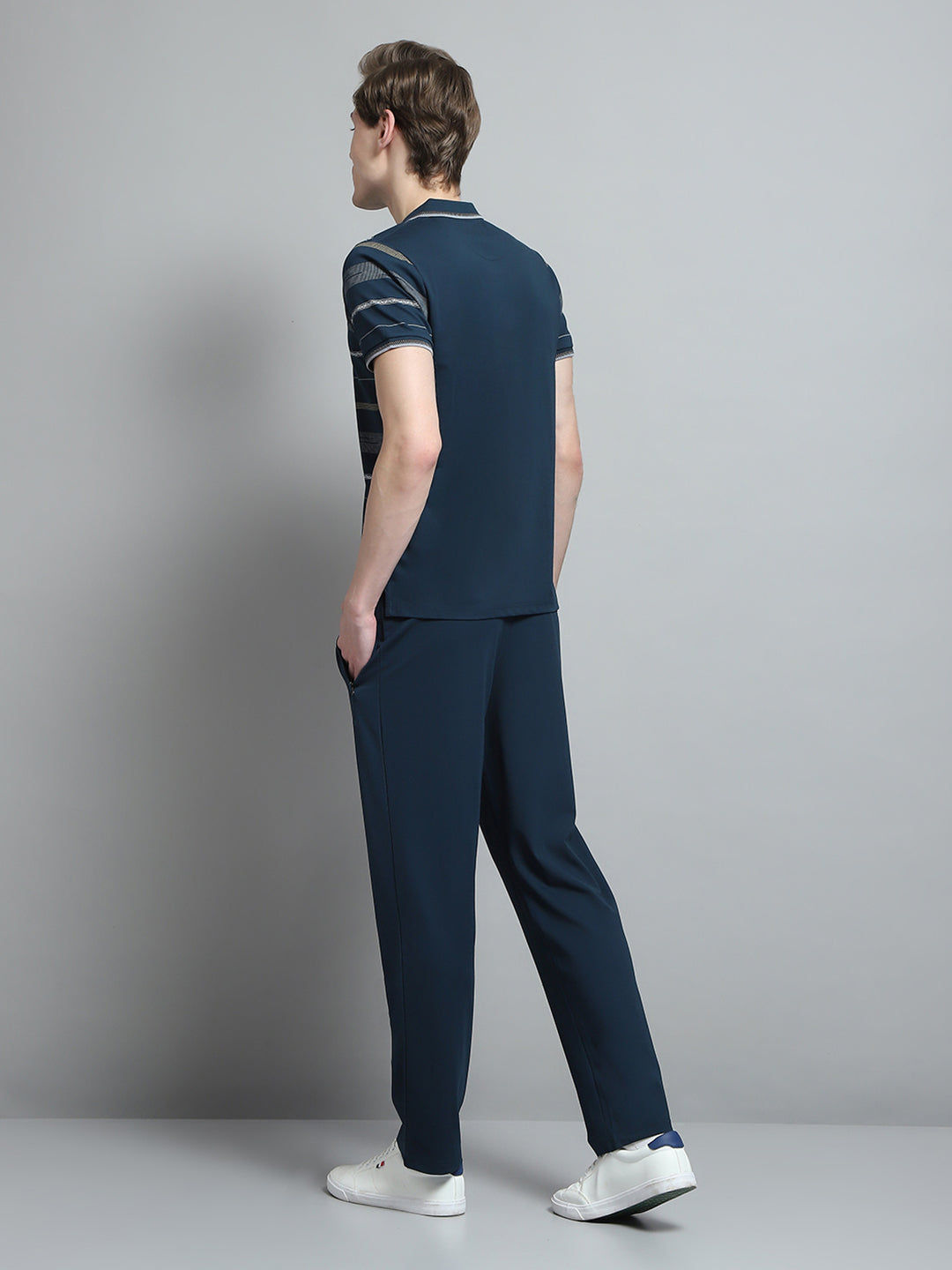 Men Blue Printed Collar Half Sleeve Lower Set