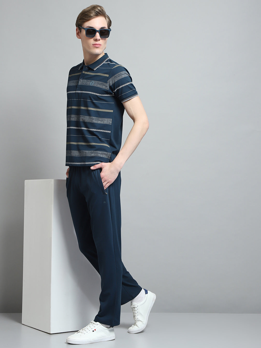 Men Blue Printed Collar Half Sleeve Lower Set