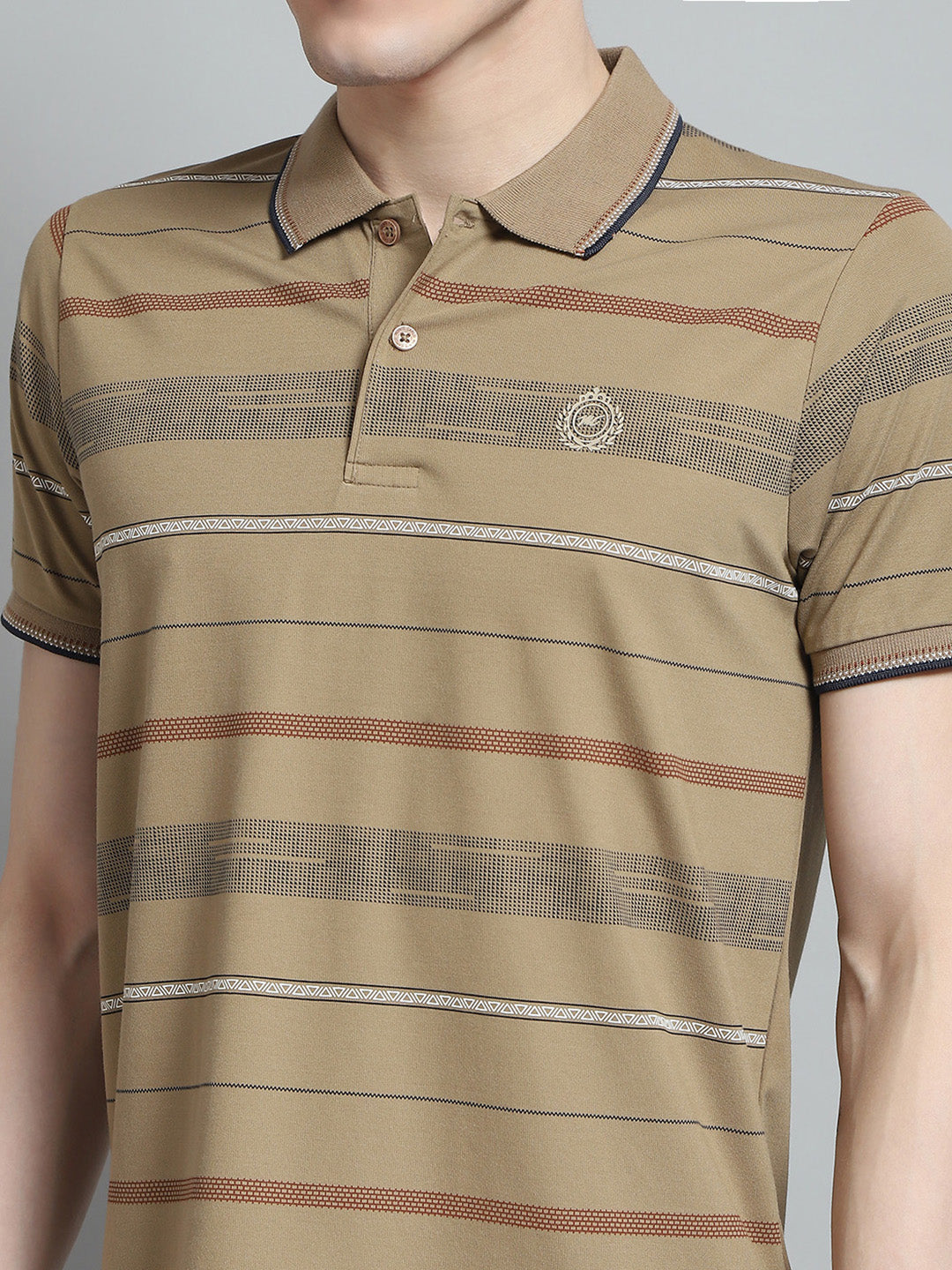 Men Camel Brown Printed Collar Half Sleeve Lower Set