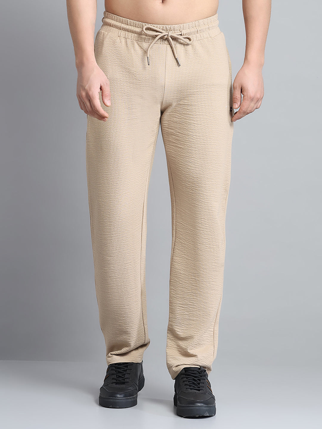 Men Khaki Self Design Collar Half Sleeve Lower Set