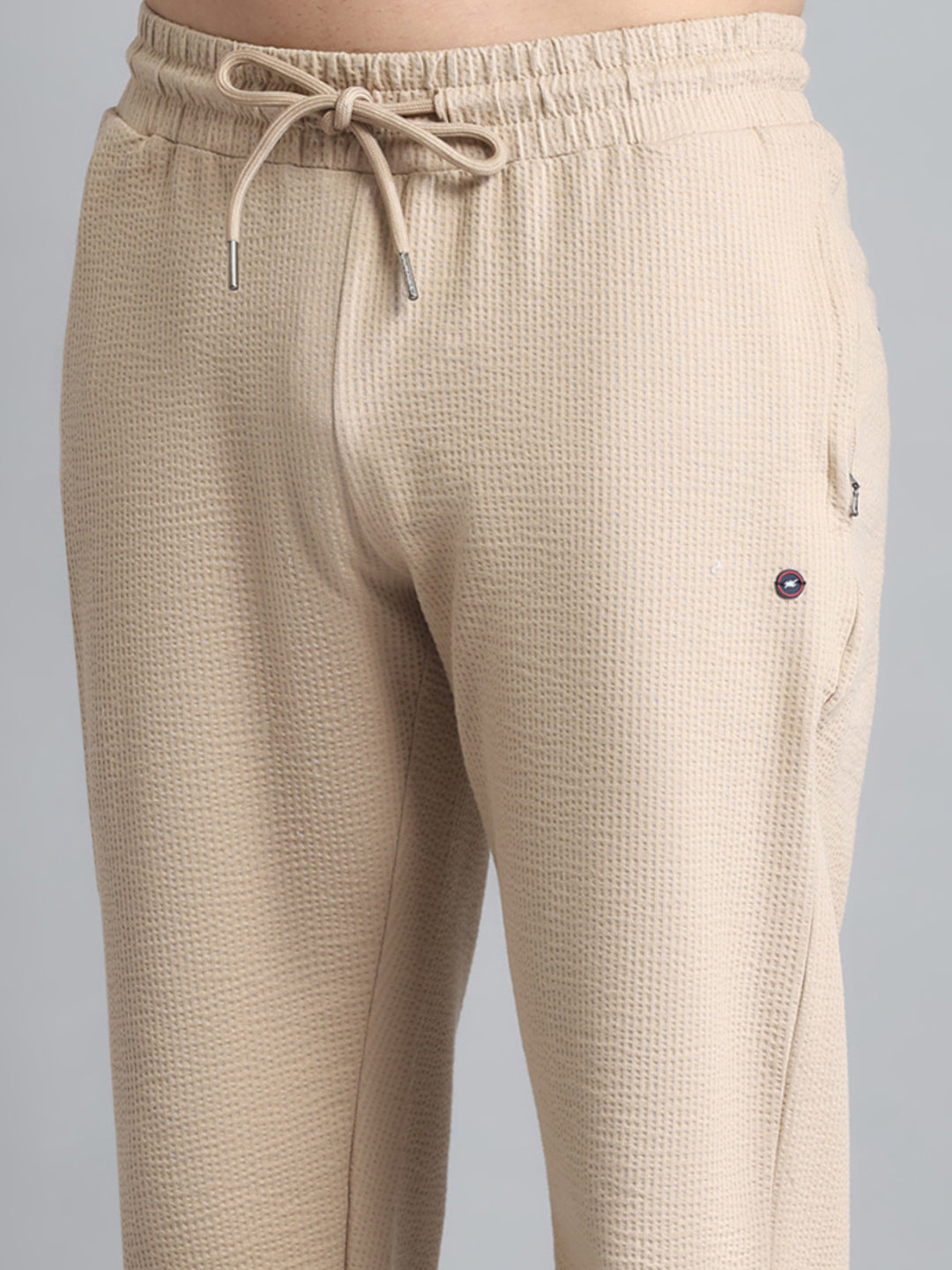 Men Khaki Self Design Collar Half Sleeve Lower Set