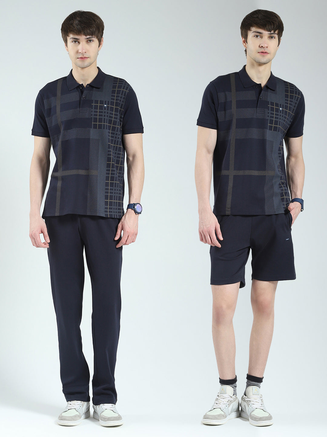 Men Navy Blue Printed Collar Half Sleeve 3 Pc Combo Set