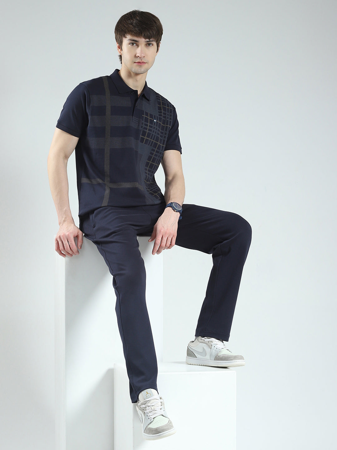 Men Navy Blue Printed Collar Half Sleeve 3 Pc Combo Set