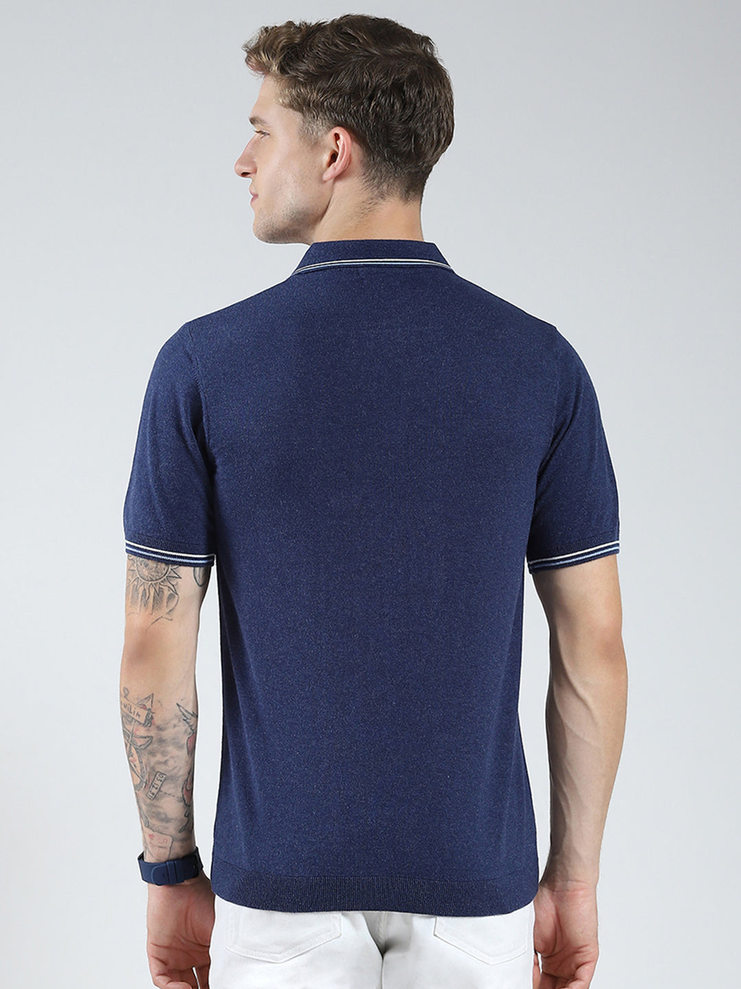 Luxuria Men Navy Blue Solid Collar Half Sleeve T-Shirt