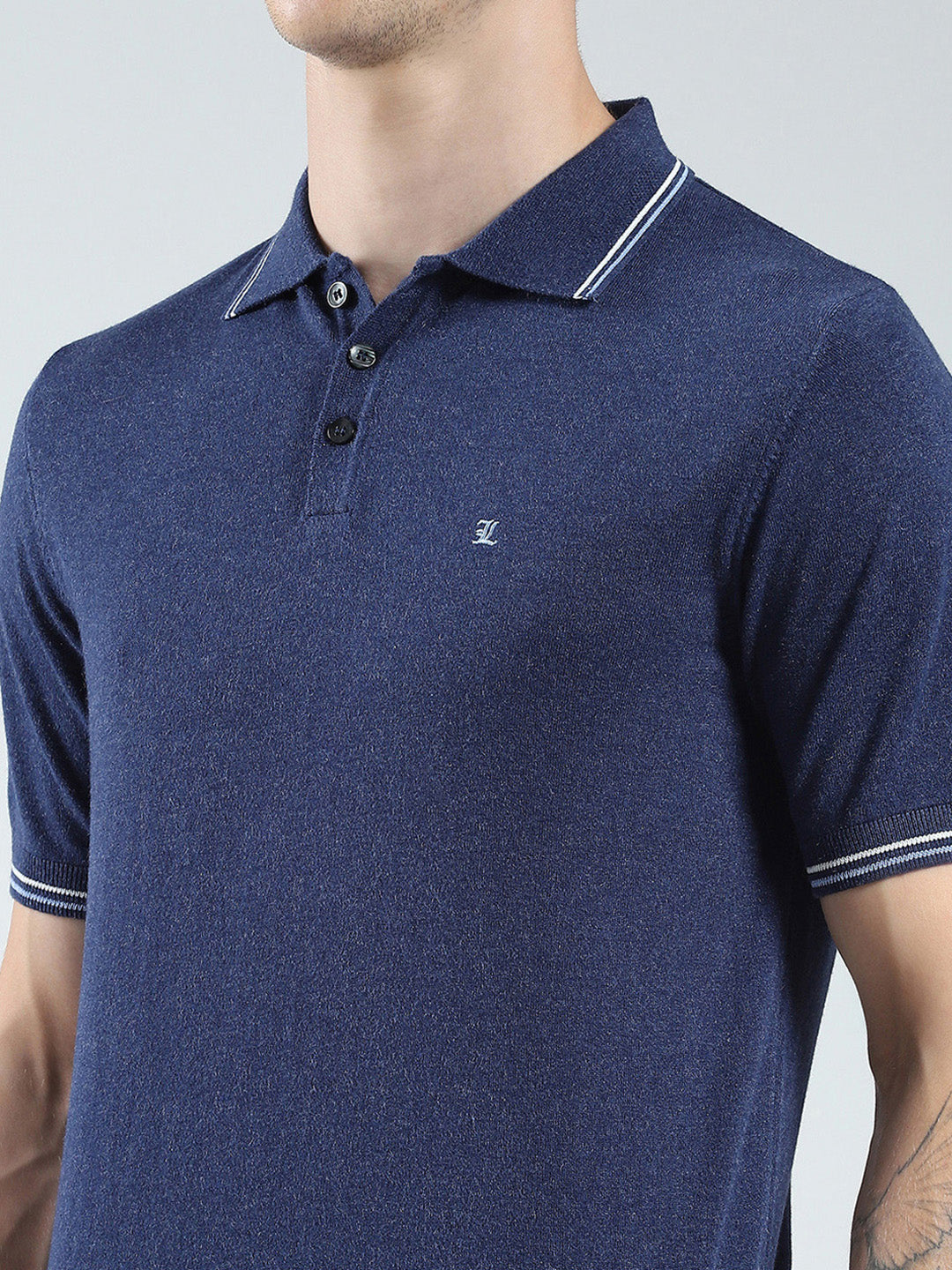 Luxuria Men Navy Blue Solid Collar Half Sleeve T-Shirt