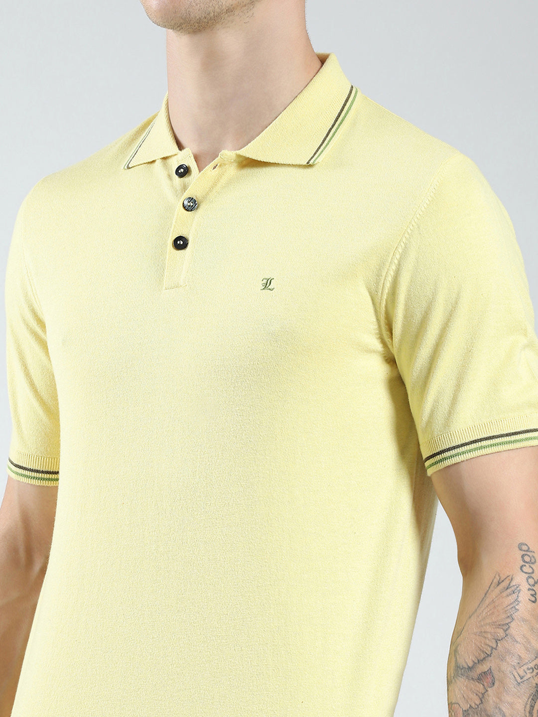 Luxuria Men Yellow Solid Collar Half Sleeve T-Shirt